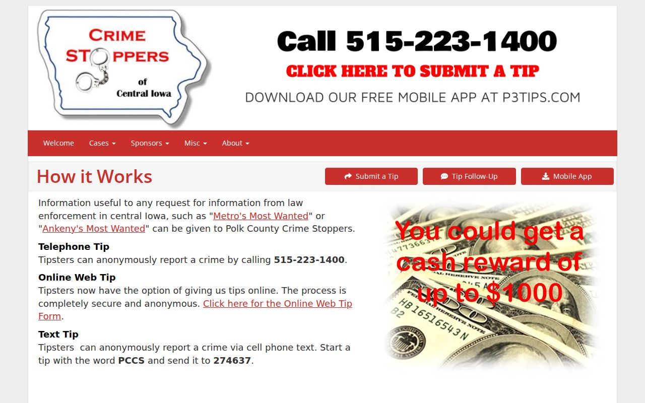 Story County most wanted anonymous phone web and text tip options
