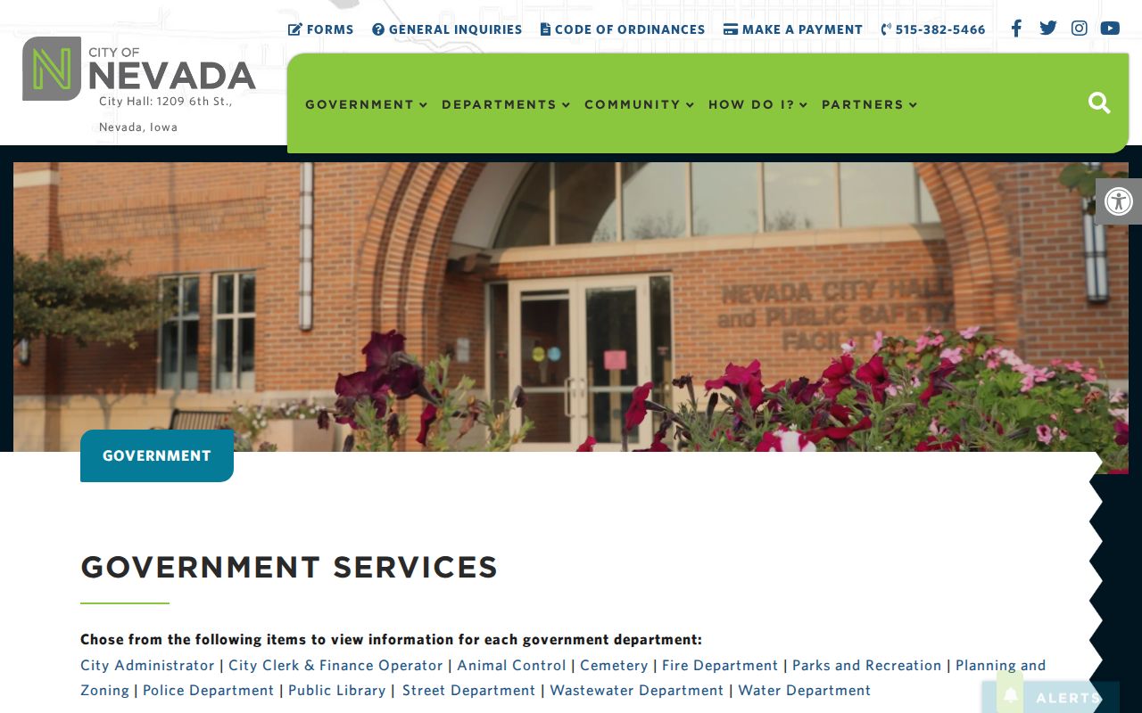 Nevada warrants civic services and Story County Justice Center context