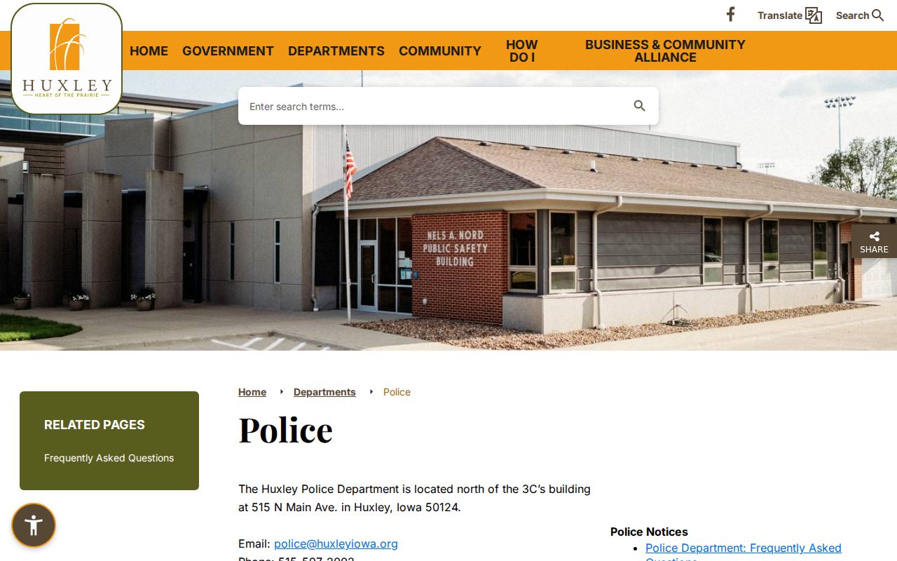 Huxley warrant routing information on the official police page