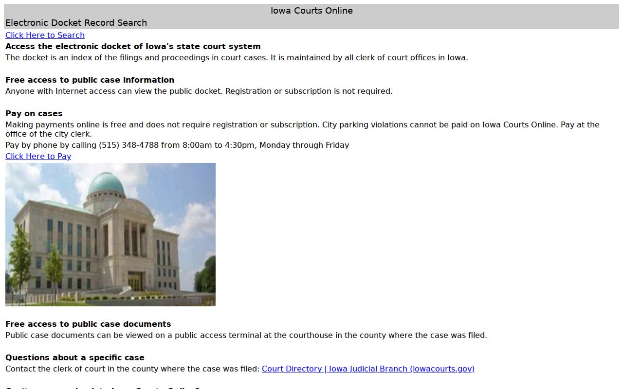 Story County warrant records search entry on Iowa Courts Online