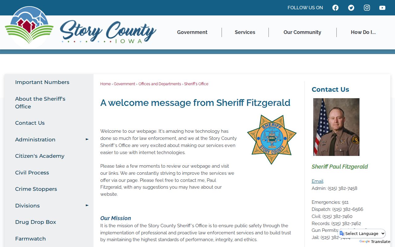Story County warrant records Sheriff contact navigation