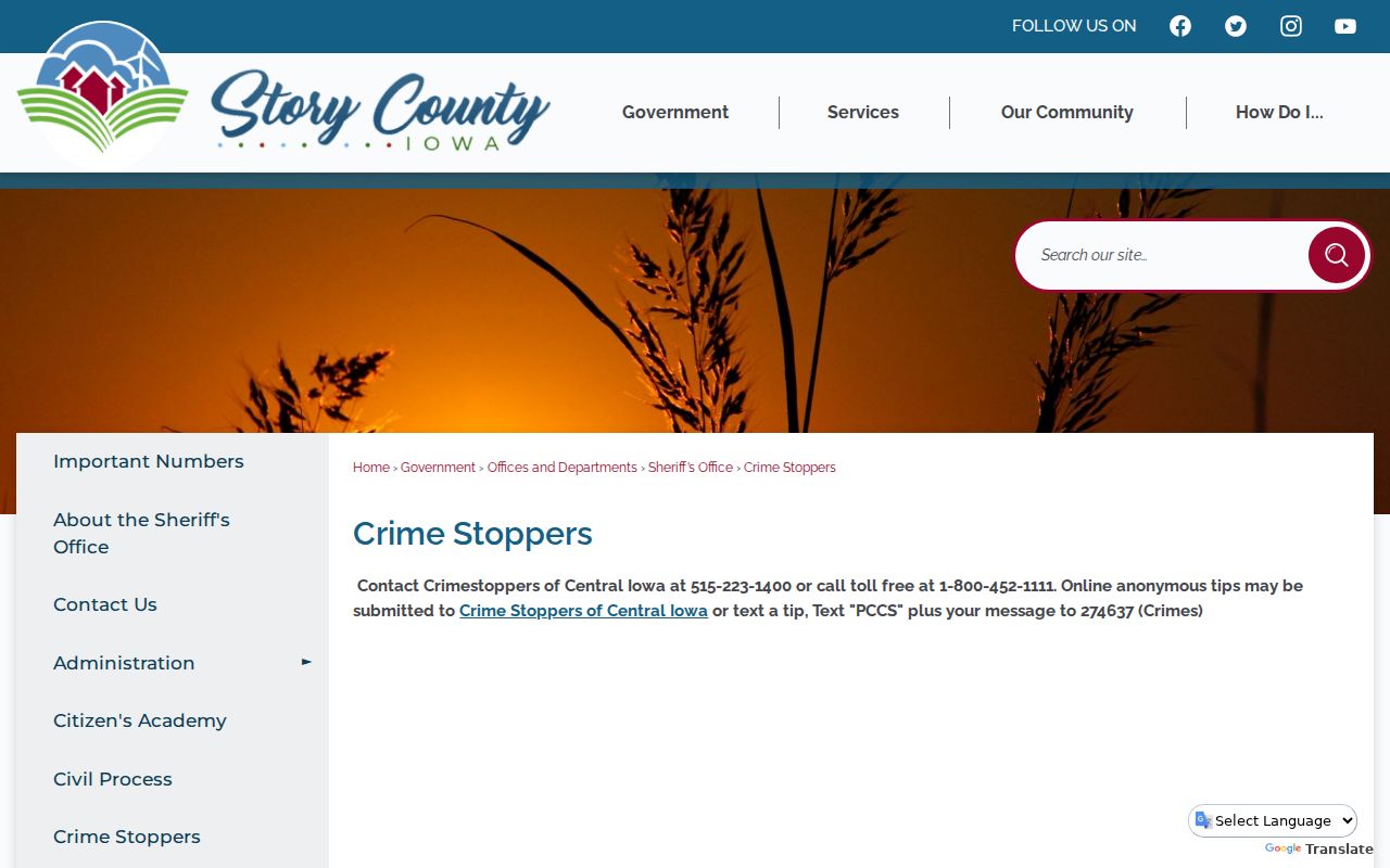 Story County warrant and Crime Stoppers tip channels